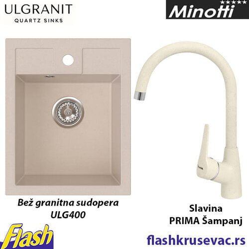 Minotti I Ulgran Granitna sudopera kvadratna BEŽ i Slavina - Minotti i ULGRAN U-404-328 Cene
