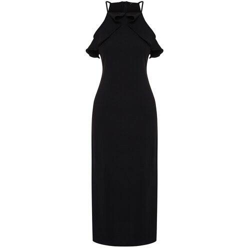 Trendyol Black Straight Cut Ruffle Detail Maxi Woven Dress Slike