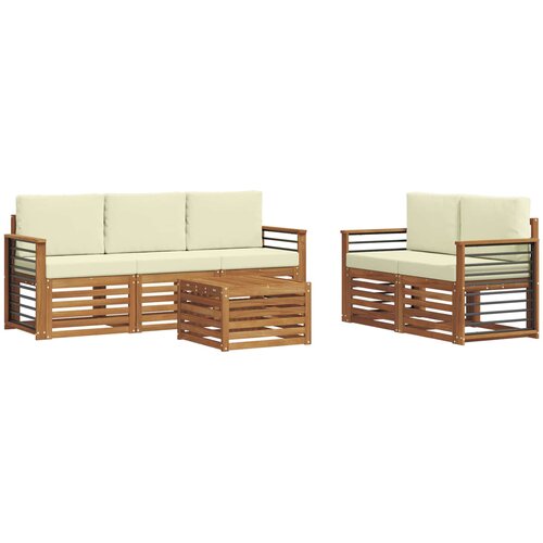  Set vanjskih sofa 6 kom. Prirodna i krem Čvrsto drvo akacije Slike