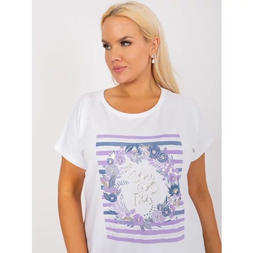 Fashion Hunters White-violet women's blouse plus size with short sleeves