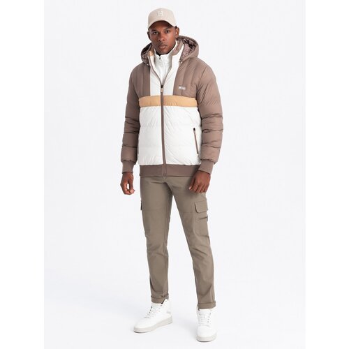 Ombre Colorful retro men&amp;#039;s sports jacket - beige and white Slike