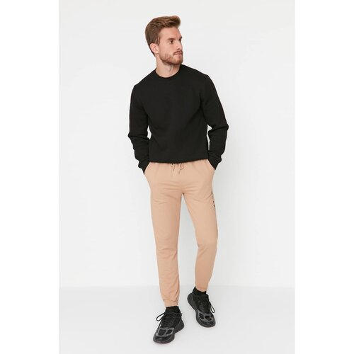Trendyol Beige Men Regular Fit Slogan Printed Sweatpants Cene