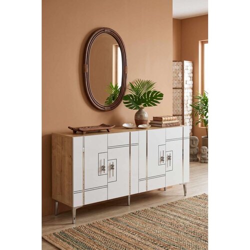 Hanah home komoda Ilay 150, 150 cm, hrast Sapphire / bela / srebrna Cene