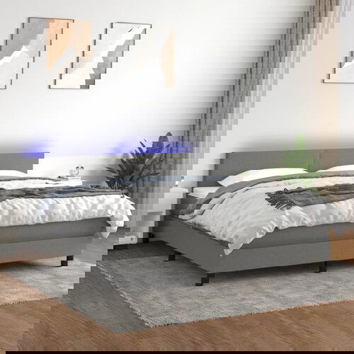 VidaXL Box spring postelja z vzmetnico LED temno siva 160x200 cm blago Slike