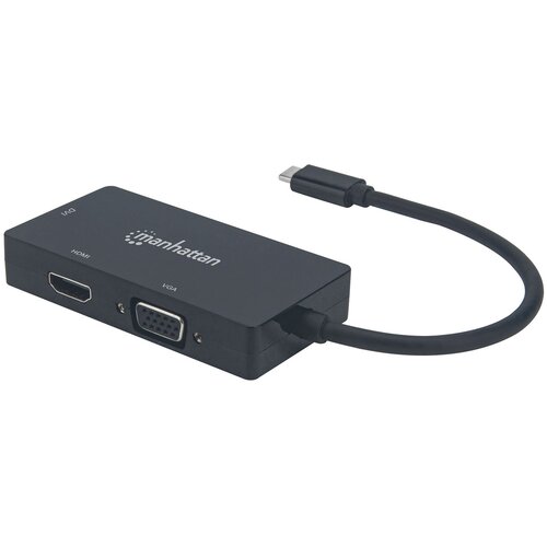 Manhattan USB-C Dock /Hub, Ports (x3): DVI-I, HDMI and VGA Ports, Note: Only One Port can be used at a time, External Power Supply Not Needed, Universal for all devices, Cable 10cm, Black, Three Year Warranty Cene