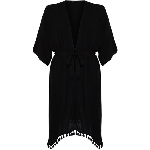 Trendyol Curve Black Tasseled Woven Kimono &amp;amp; Kaftan Slike