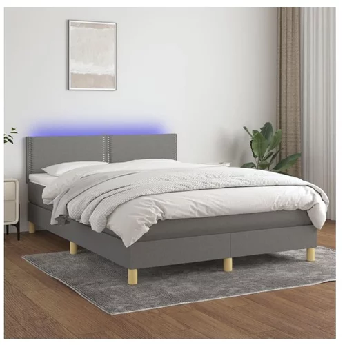 vidaXL Box spring postelja z vzmetnico LED temno siva 140x19
