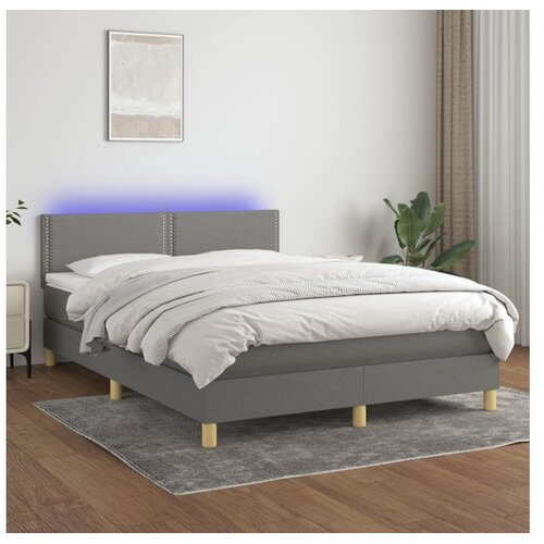 vidaXL Box spring s madracem LED tamnosivi 140x190 cm tkanina Cijene