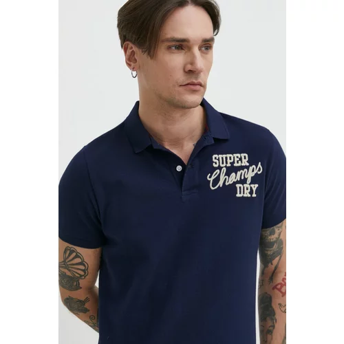 Superdry Pamučna polo majica boja: tamno plava, s aplikacijom