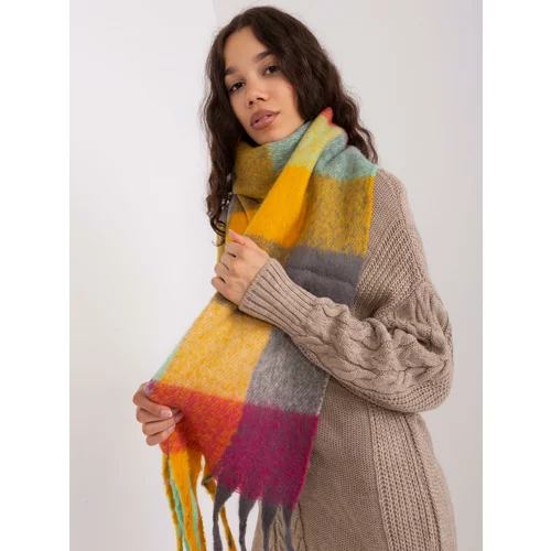 Fashion Hunters Yellow and mint long plaid winter scarf