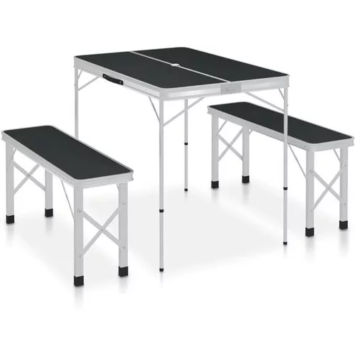  Zložljiva kamping miza z 2 klopema aluminij sive barve