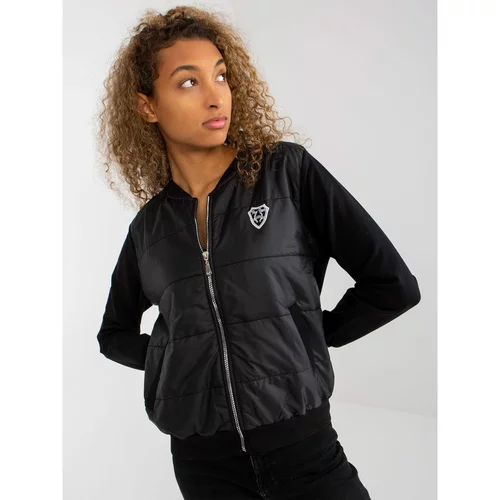 Fashion Hunters Black quilted bomber sweatshirt with RUE PARIS badge