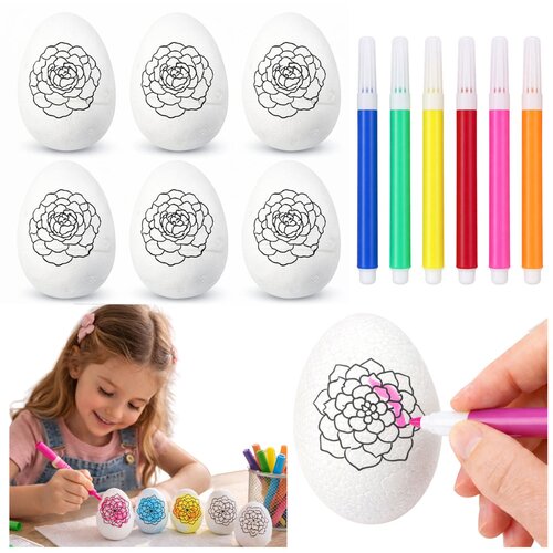  Easter Styrofoam Eggs For Painting Markers Flower Pattern B 6pcs Cene