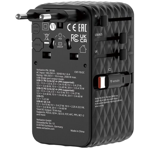 Verbatim Charge 'n' Travel 70W 2C retractable Universal Travel Adapter Black Cijene