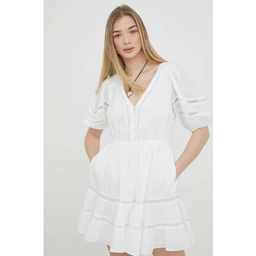 Abercrombie & Fitch Pamučna haljina boja: bijela, mini, širi se prema dolje