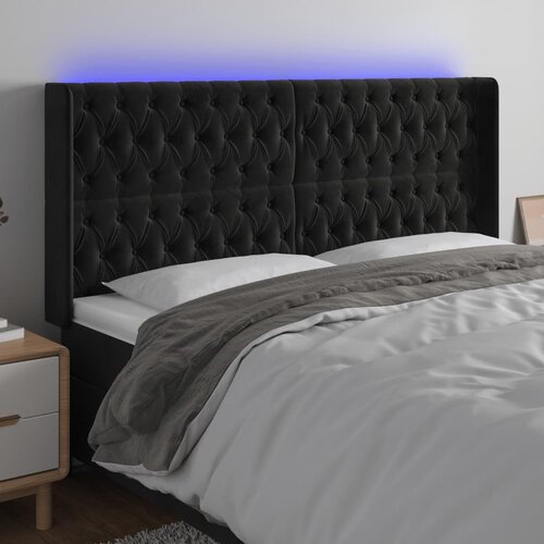 The Living Store led posteljno vzglavje črno 183x16x118/128 cm žamet - led vzglavje, (21495336) Cene