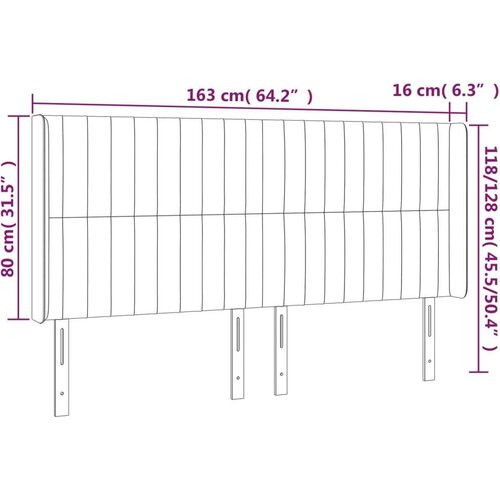  Uzglavlje svjetlosivo 163 x 16 x 118/128 cm od tkanine Slike