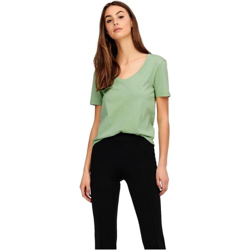 Jacqueline De Yong Majice s kratkimi rokavi CAMISETA CUELLO PICO MUJER JDY 15239939 Zelena Slike