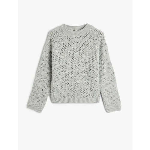  Knit Sweater Openwork Round Neck Long Sleeve