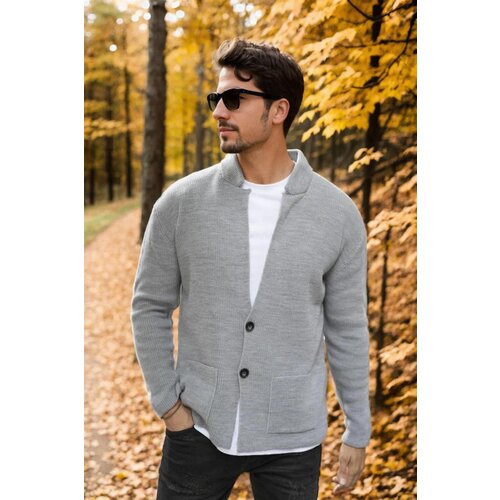 Dewberry 87095 Mens Knitwear Cardigan-GREY Cene