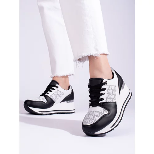 SHELOVET women's wedge sneakers black and white