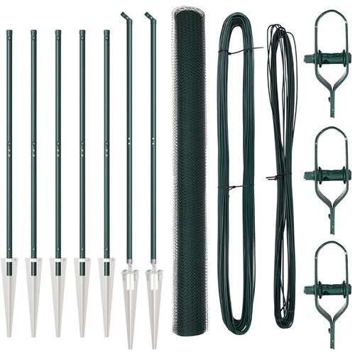 VidaXL Ograda u obliku heksagona Zelena 1.5x10 m Čelik, Postovi Ograde s Klinom 7 kom &amp;Oslash;32 mm 170 cm Galvanizirani Čelik Slike