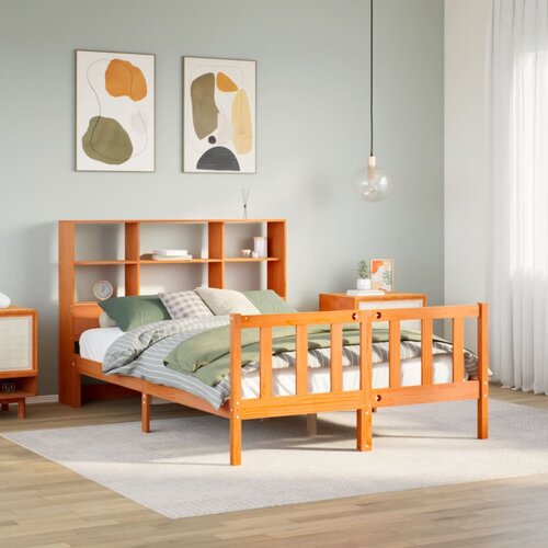 VidaXL Krevet s regalom za knjige bez madraca 135 x 190 cm od borovine Slike