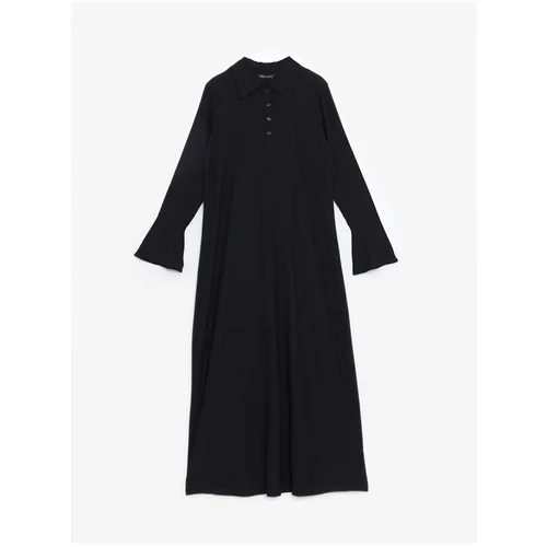 LC Waikiki LCW Modest New Black Shirt Collar Raschel Women's Dress