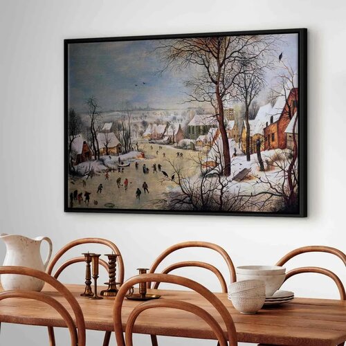  Slika - Pieter Bruegel the Elder &amp;ndash; Winter Landscape with Birdtrap 90x60 U crnom drvenom okviru Slike