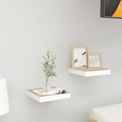 VidaXL Stenske police 2 kosa barva hrasta in bela 23x23,5x3,8 cm MDF Slike