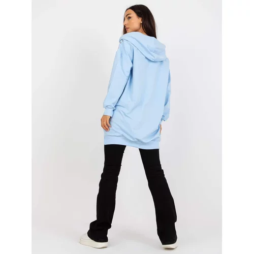 Fashion Hunters Light blue long zip sweatshirt with RUE PARIS embroidery