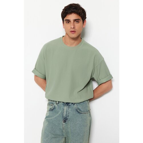 Trendyol Mint Premium Oversize Crew Neck Short Sleeve Textured Ottoman T-Shirt Cene