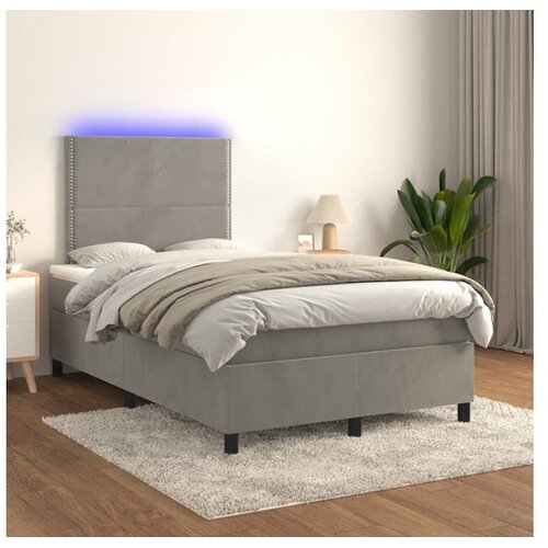  Krevet box spring s madracem LED svjetlosivi 120x200 cm baršun Cene