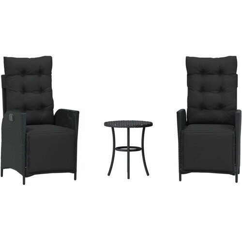  3-dijelni bistro set s jastucima crni od poliratana - Crna 1 Slike
