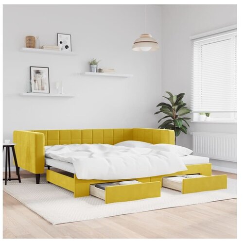 VidaXL Izvlečna dnevna postelja s predali rumena 100x200 cm Slike