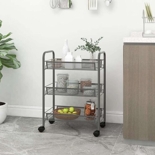vidaXL Kuhinjska kolica s 3 razine siva 46 x 26 x 64 cm željezna Cijene