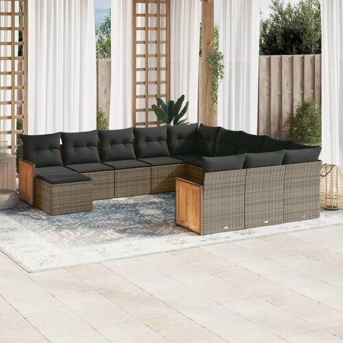 vidaXL 12-dijelni set vrtnih sofa od poliratana s jastucima sivi Cijene