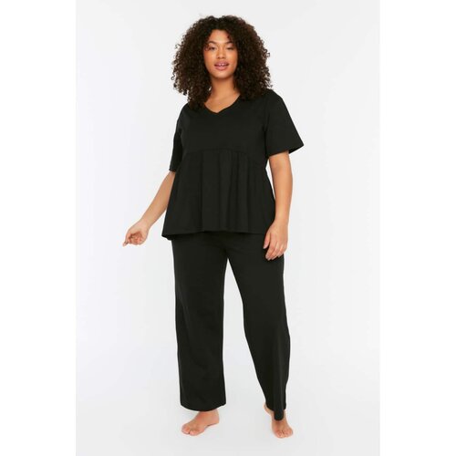 Trendyol Curve Black V-Neck Knitted Pajamas Set Slike