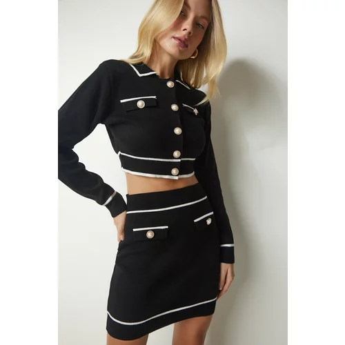 Happiness İstanbul Women's Black Stylish Button Detailed Knitwear Cardigan Skirt Set