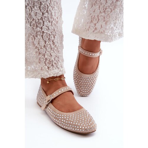PS1 Eco Suede Ballerinas Embellished with Jet Beige Tinara Slike