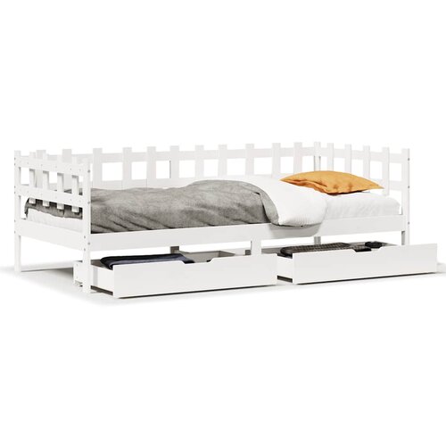 vidaXL Dnevna postelja s predali bela 90x200 cm trdna borovina, (21303373) Cene