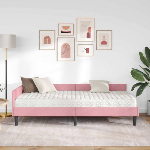  Kutni krevetni okvir s madracem 2 kom. Ružičasta 90 x 200 cm Slike