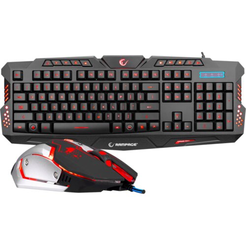  + miš gaming RAMPAGE KM-R77 black, USB, LED, US Layout, multimedia Cene