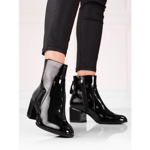 SHELOVET Lacquered ankle boots for women black