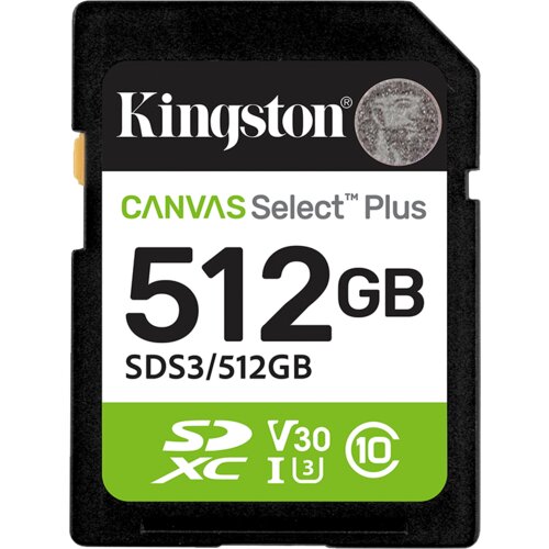  Micro SD card Kingston 512 GB SDCS3/512GB Class10 Canvas Select Plus SD adapter;100MBs Read,Class 10 UHS-I Slike