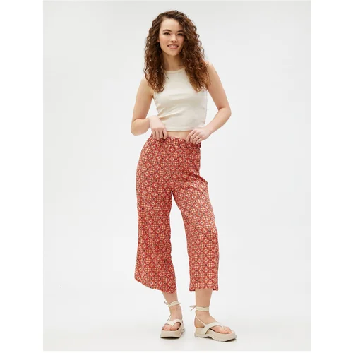  Wide Leg Trousers Elastic Waist Ethnic Patterned Viscose