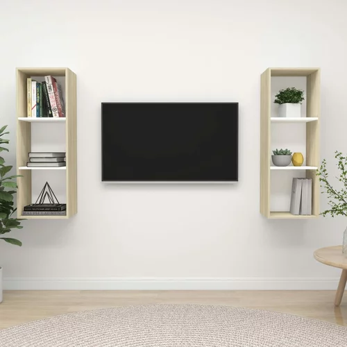vidaXL Stenska TV omarica 2 kosa bela in sonoma hrast iverna plošča, (20733415)