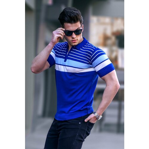 Madmext Men's Cobalt Blue Polo Collar Zippered T-Shirt 5732 Slike