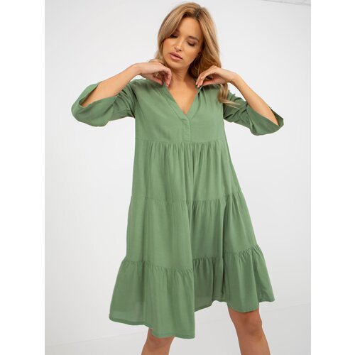 Fashion Hunters Khaki sundress with frills and 3/4 sleeves SUBLEVEL Slike