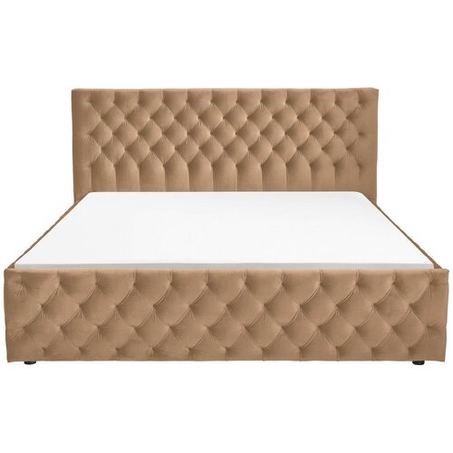 Home24 OBLAZINJENA POSTELJA 200 cm x 140 cm , tekstil svetlo rjava Slike